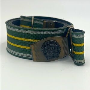 Green and Yellow Striped Belt with Metal Buckle